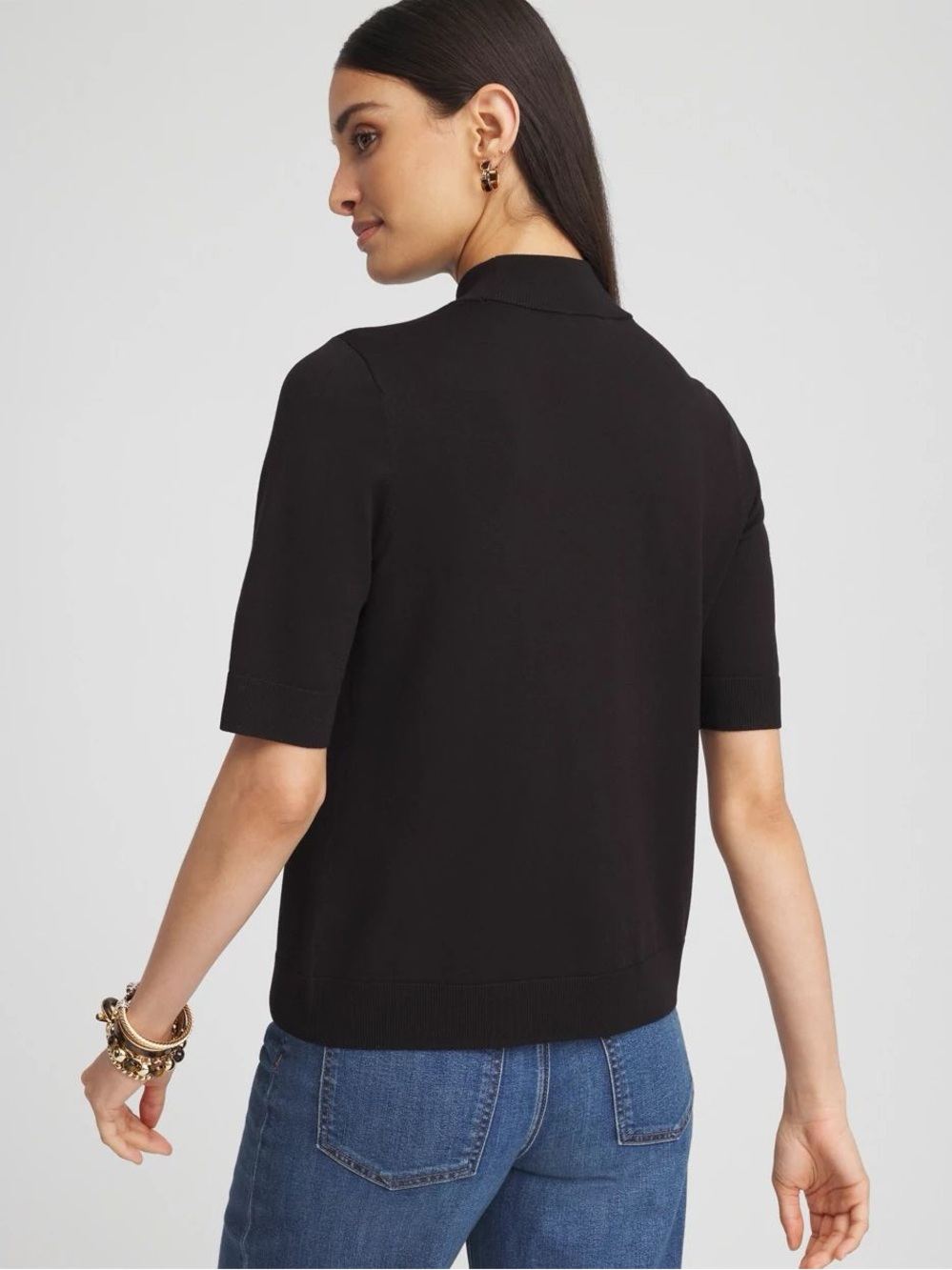 CHICO’S NWT 2 Ella Elbow Sleeve Mockneck Sweater in Black • Fall Winter Layering - Picture 7 of 9